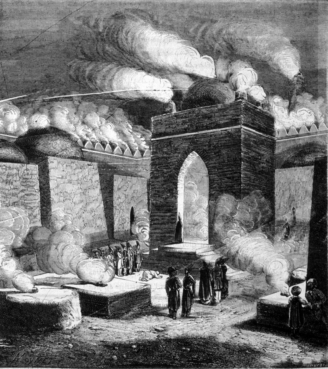 Atesh tűz temploma - gah Bakuban, Azerbajdzsánban. 19. századi metszet. alkotó: Unknown artist