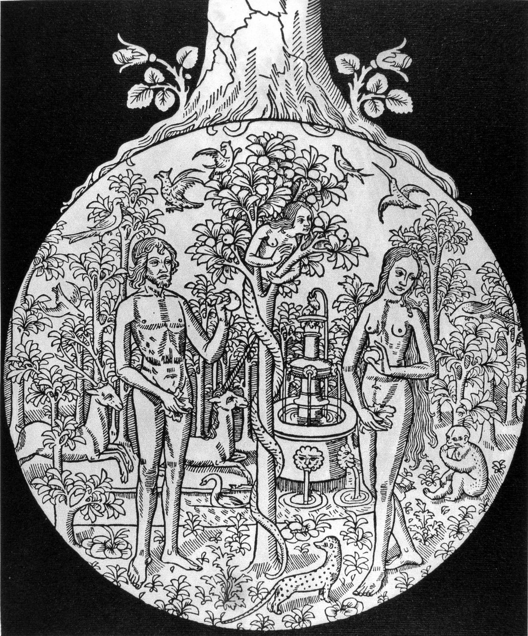 A tudomány fája (Ádám és Éva a Paradicsomban) - metszet, deb. 16. század, Jean Adhemar „” L