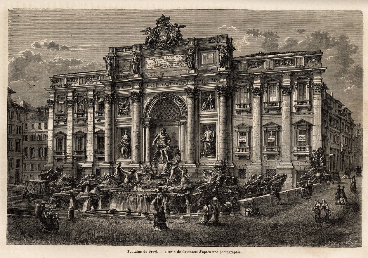 Az 1762-ben elkészült római Trevi-kút a barokk stílus 18. századi olaszországi megörökítésének példája, a Palazzo Poli alapján ez a monumentális, diadalív formájú alkotás összetöri azt az apró teret, amelyen található. található. alkotó: Unknown artist