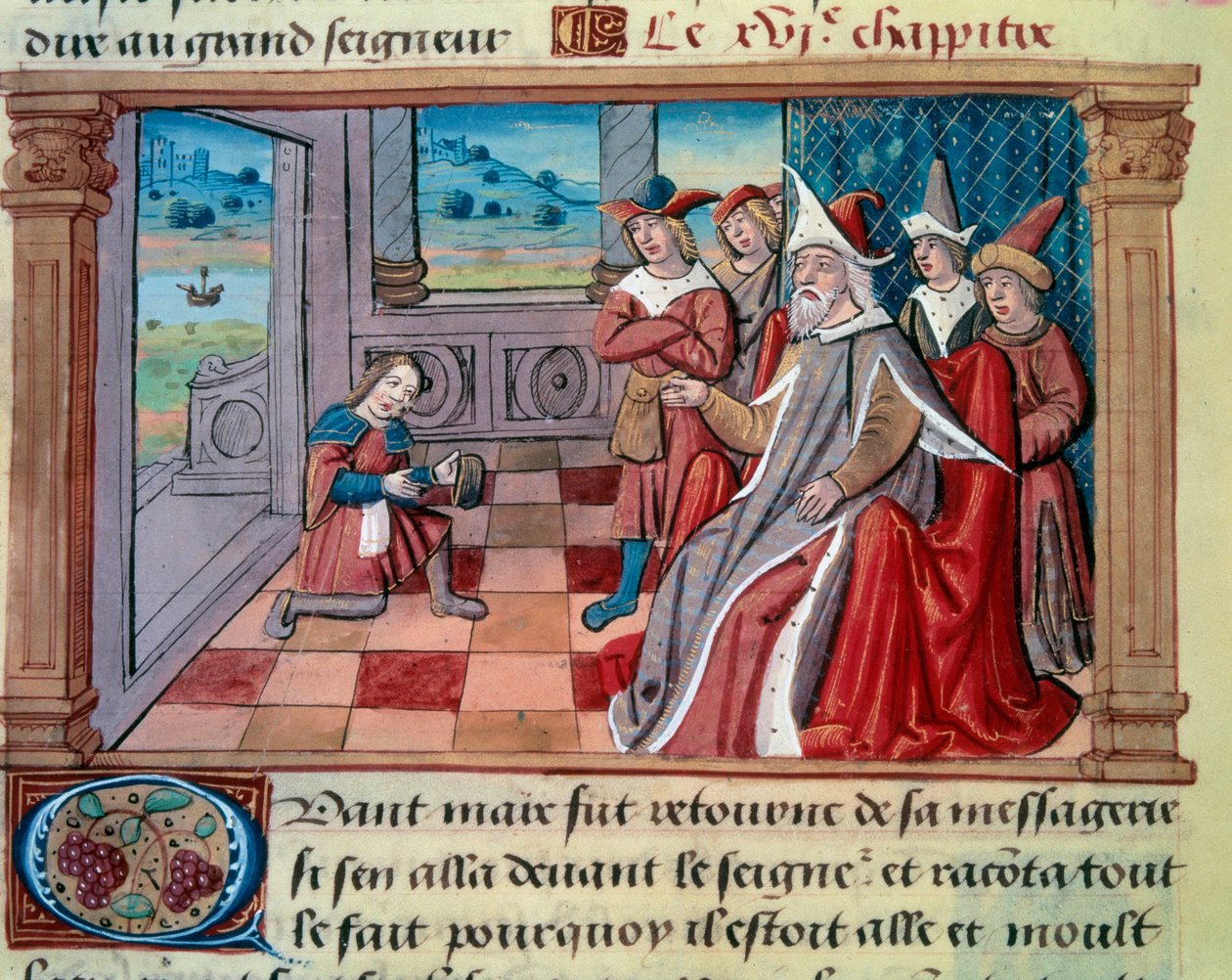 Marco Polo (1254-1324) velencei navigátor a nagy Qubilai előtt (Kubilai kán, a Mongol Jüan-dinasztia első császára (1215-1294). Miniatűr a „” Csodák könyvéből””” (“” Devisement du monde”, „Il Milione”), Marco Polo (1254 alkotó: Unknown artist