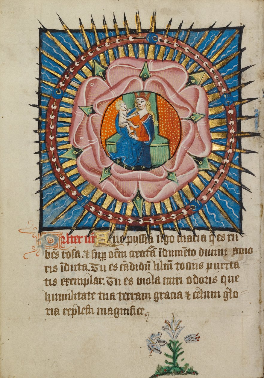 A Szűz és a Gyermek egy rózsaszín rózsában, fehér liliommal alkotó: Unknown artist