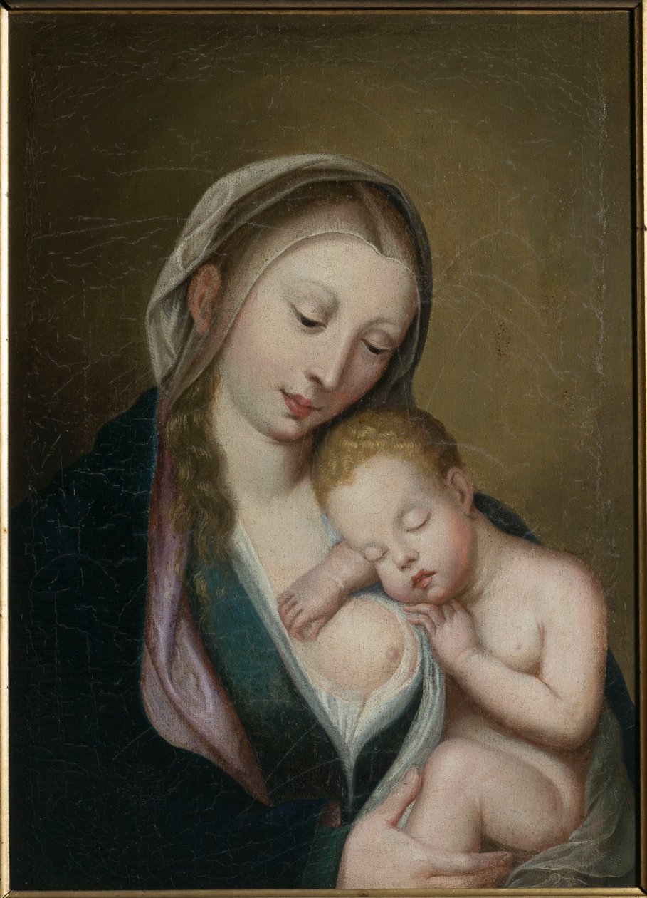 A Szűz és a gyermek a vállán alszik. 18. század (olaj, vászon) alkotó: Unknown artist