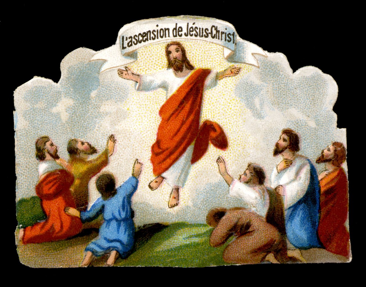 Krisztus mennybemenetele az olajfák kertjébe az apostolok előtt. századi kromolitográfiája. alkotó: Unknown artist