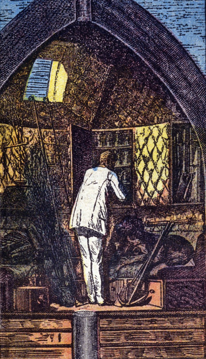 Az űrhajós a rakétában. Grav. Jules Verne „From to Moon” című művében alkotó: Unknown artist