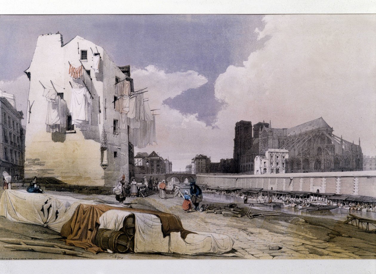 A Szajna és a Notre Dame de Paris partjai - litográfia alkotó: Unknown artist