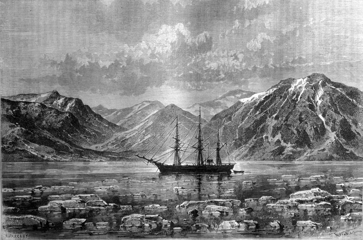 Nils Adolf Erik (Eric) báró Nordenskjold (Nordenskiold) (1832-1901) hajója, „Vega”, Konyam-öbölben. Metszet 1880 körül. alkotó: Unknown artist