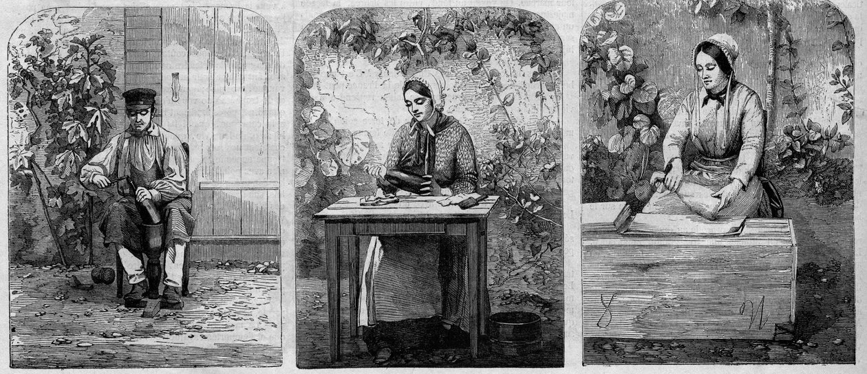 A pezsgő bor palackozása. Metszet 1864-ből. alkotó: Unknown artist