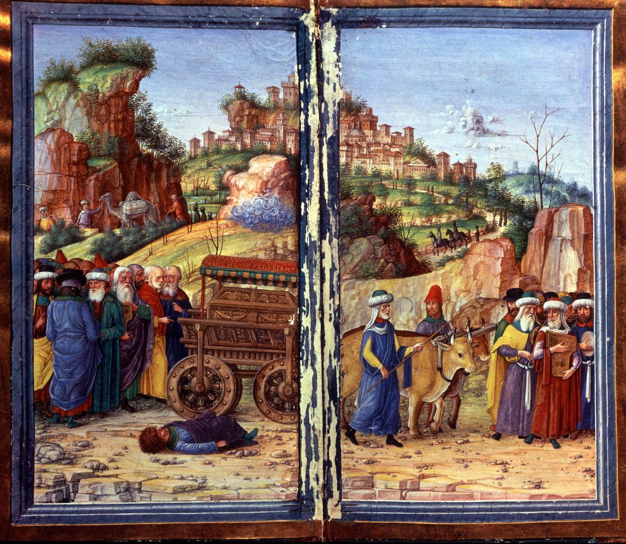 A frigyláda hintója, majd Dávid zsolozsmát játszik; Ozam, aki megpróbálta megfogni, a földön fekszik, holtan. Dávid Zsoltárja alkotó: Unknown artist