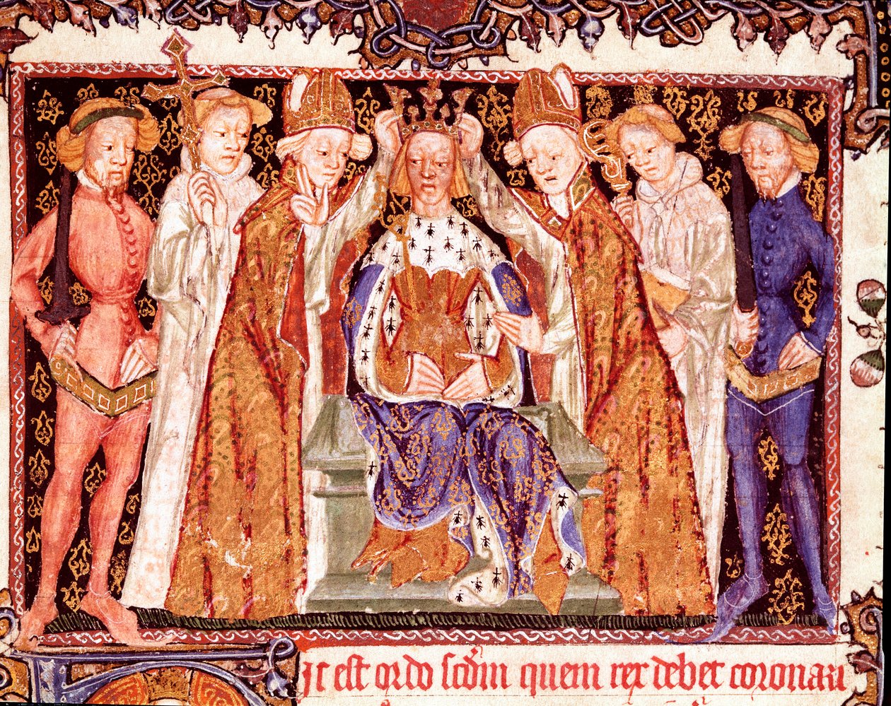 Egy király megkoronázása Valószínűleg II. Richárd angol király (1367-1400). Miniatűr a koronázási rítusokról szóló kéziratból „Liber regalis”” 14. századi Pamplona, Navarra archívuma alkotó: Unknown artist