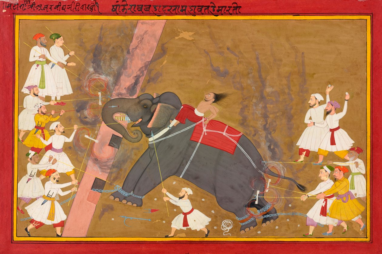 Az elefánt Khanderao Bahadur megöli Sham Mahavat alkotó: Unknown artist