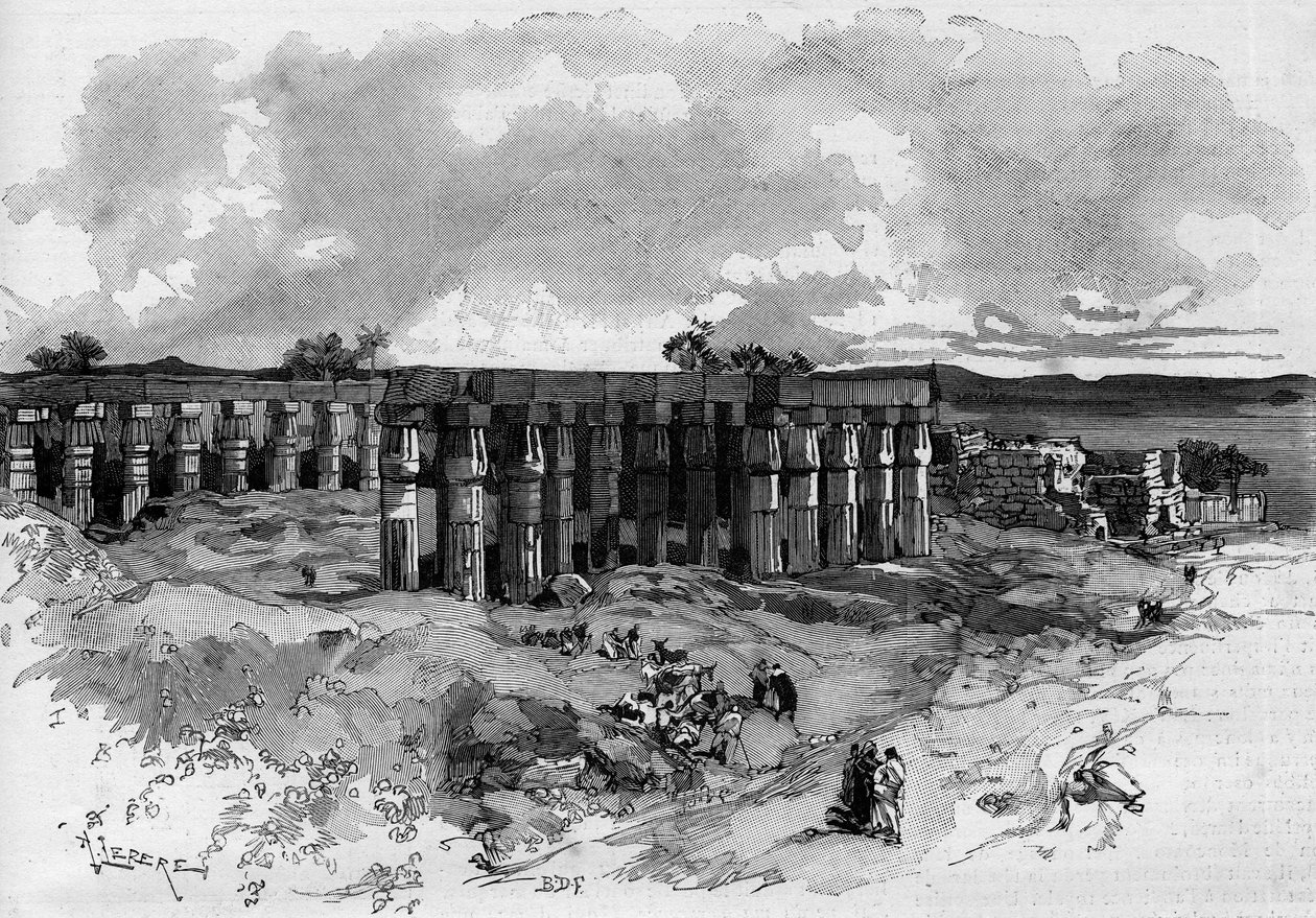 Az egyiptomi luxori ásatások Gaston Maspero (1846-1916) francia egyiptológus vezetésével. Metszet a „” The Illustrous World”-ben, 1885 alkotó: Unknown artist