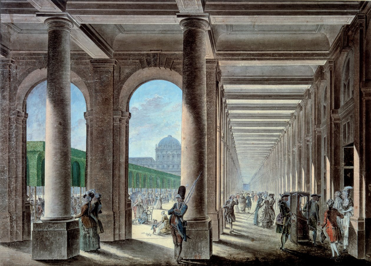 A Palais Royal galériái és kertjei. A 18. századi litográfia. Paris, B.N. alkotó: Unknown artist