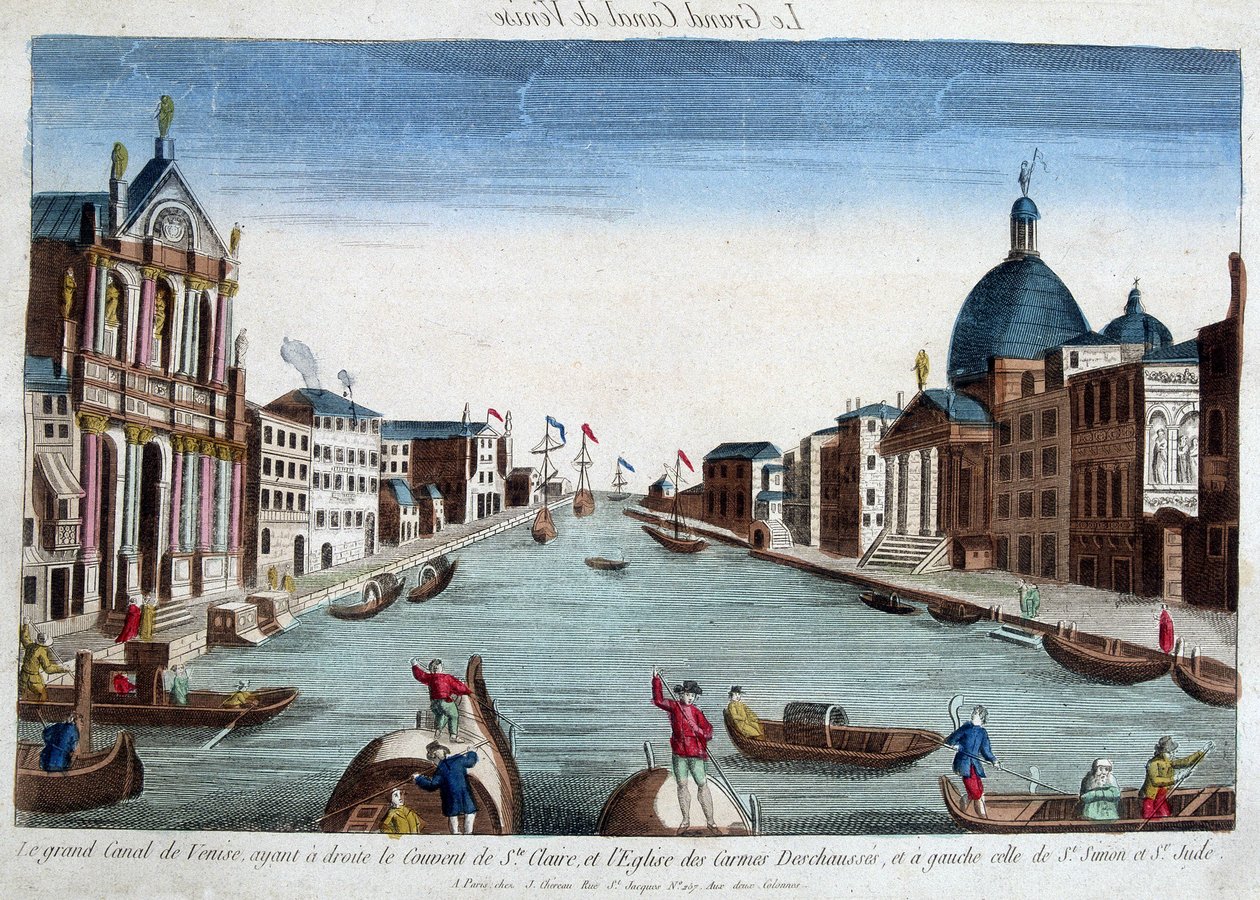 A nagy velencei csatorna. Jobb oldalon a Santa Claire kolostor és a Carmes Deschaussés templom. Balra: Szent Simon és Szent Júdás templom. alkotó: Unknown artist