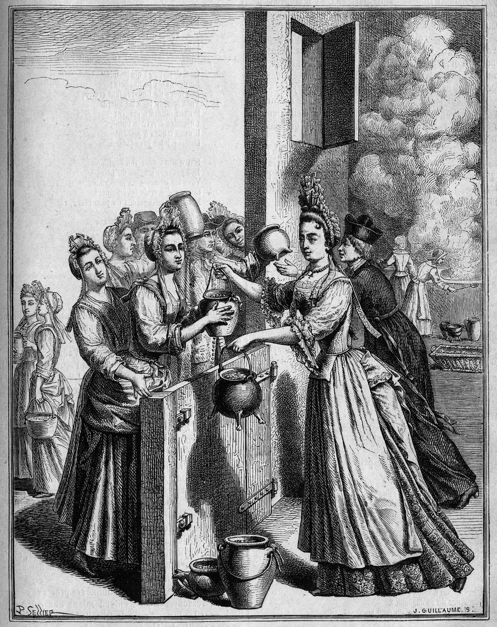 A leves segítsége Párizsban az 1709-es éhínség idején. Sellier rajza, egy XVIII. századi nyomat után. alkotó: Unknown artist