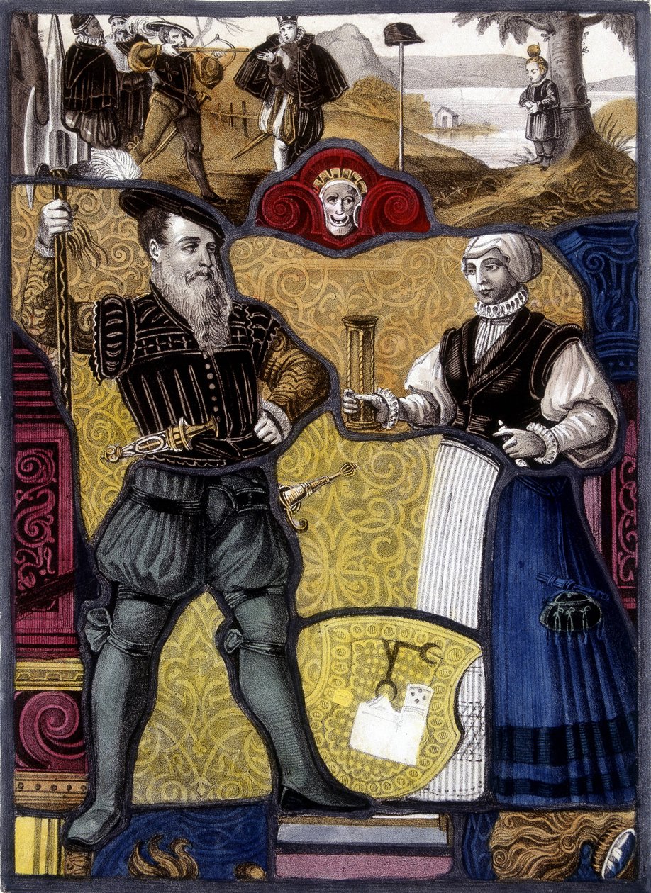 Guillaume Tell legendája. (William Tell) Metszet svájci ólomüvegből, 16. század vége. alkotó: Unknown artist