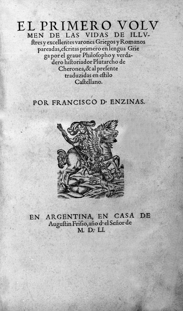 Jeles férfiak élete. Plutarch di Cheronee „Párhuzamos életek”-nek is nevezett könyvének homlokzata. Argentin kiadás alkotó: Unknown artist
