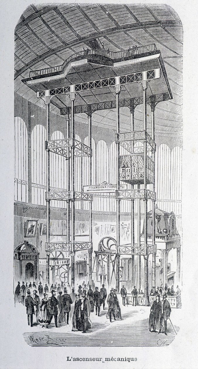 Edoux mérnök mechanikus liftje az 1867-es világkiállításon - grav. alkotó: Unknown artist