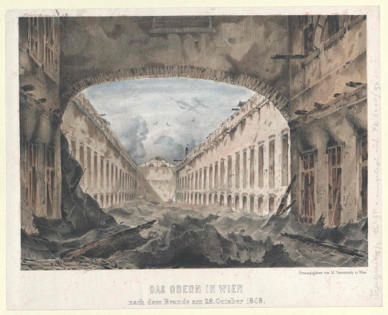 A bécsi Odeon a tűzvész után 28. október 1848 (színes litográfia) alkotó: Unknown artist