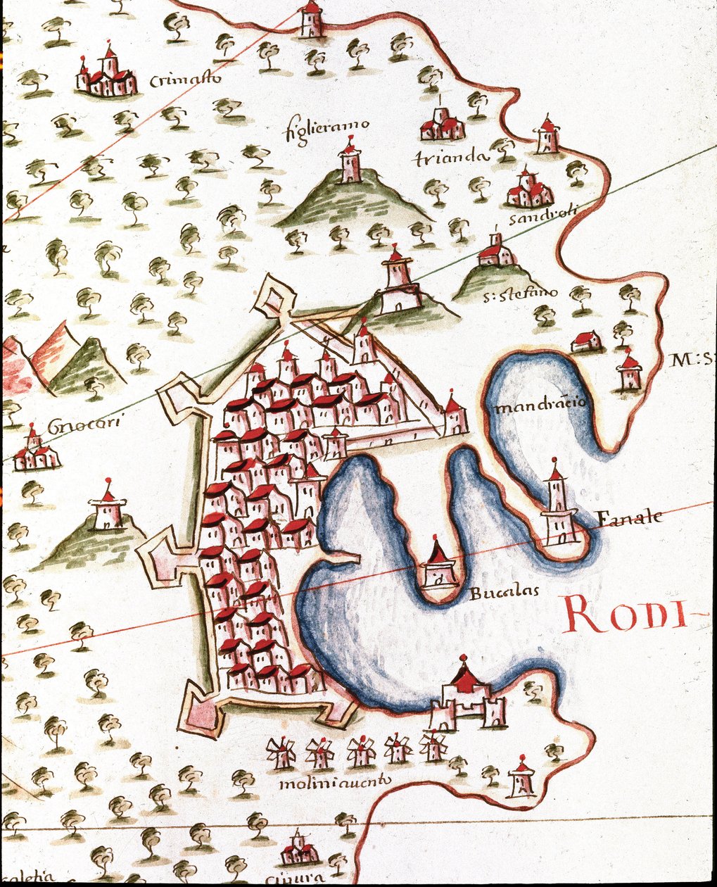 Rodosz kikötője Görögországban (Castellini portulán részlete alkotó: Unknown artist