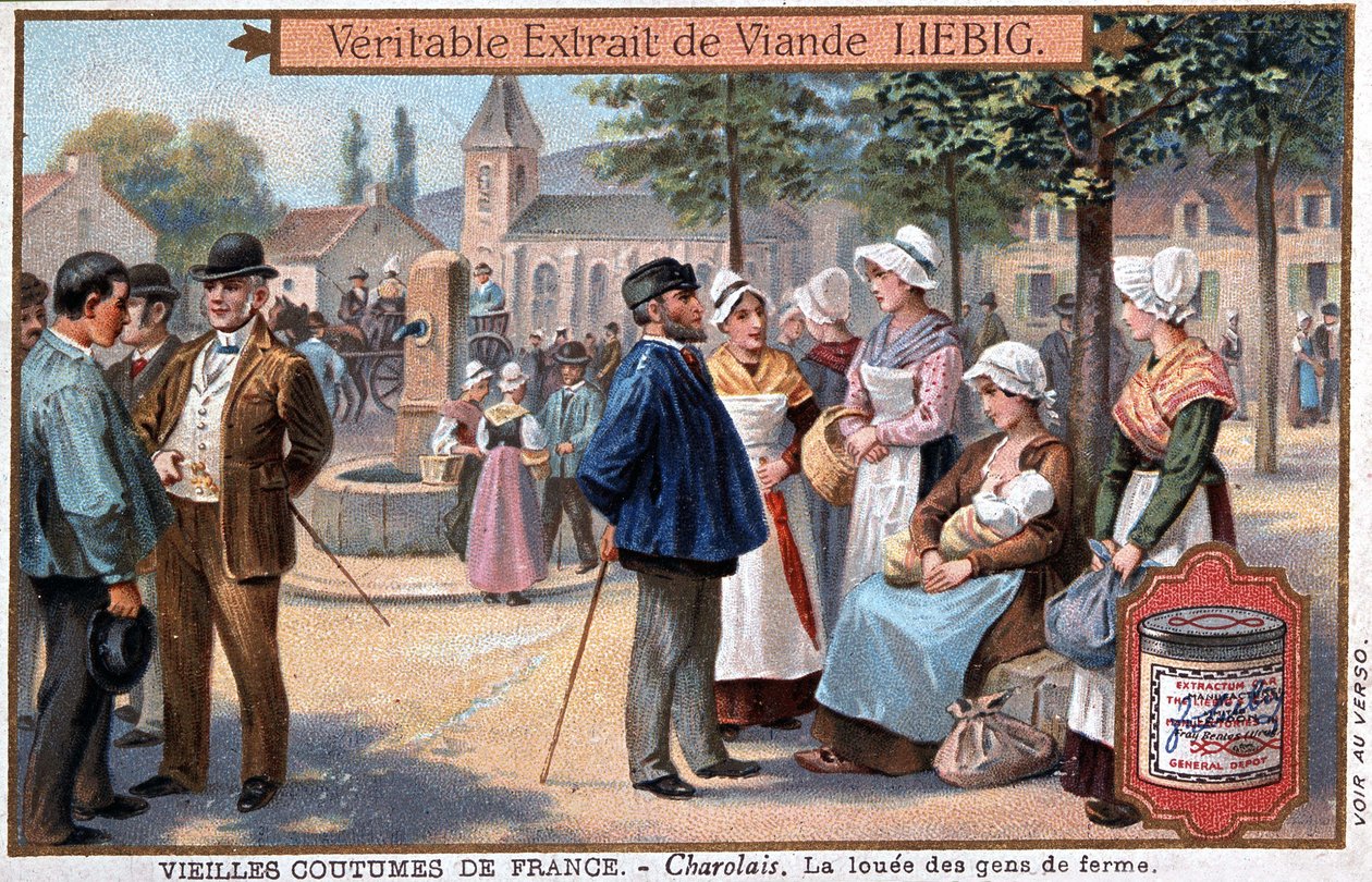A bérelt tanyasi emberek a Charolais-ban - chromo. Liebig, 1895. v alkotó: Unknown artist