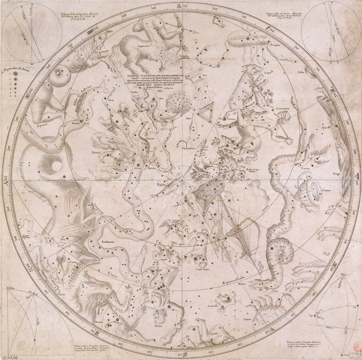 A fő állócsillagok jobbra felszállása és deklinációja mindkét féltekén az 1678. évre vonatkozóan alkotó: Unknown artist