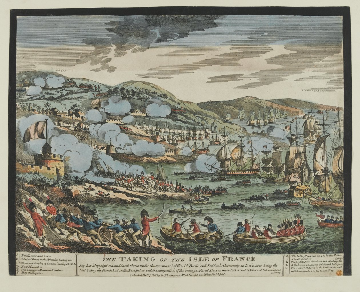 A francia sziget (Mauritius) felvétele, 1810. december 2. (fametszet, színes) alkotó: Unknown artist