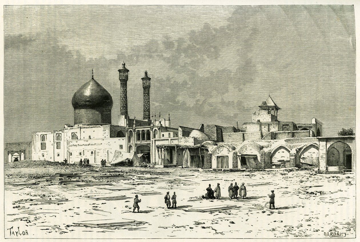 Fatma sírja Koumban, amelyet Taylor vésett egy fénykép után, hogy illusztrálja Jane Dieulafoy (szül. Magre) „Perzsia, Chaldee és Susiane” című történetét 1881-82-ben. alkotó: Unknown artist
