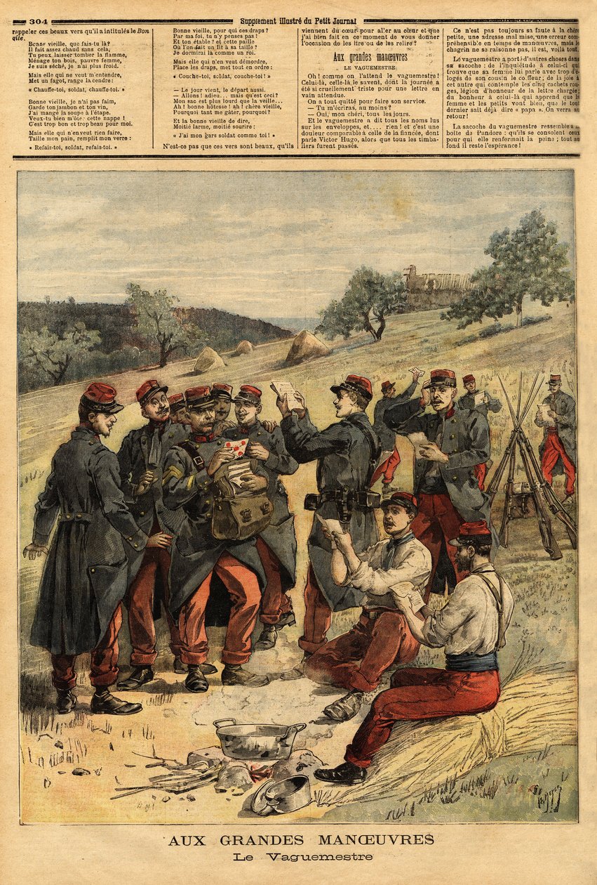 A waguemestre, a katonaság, amely a csapatok postai küldeményeinek elosztásáért felelős. Metszet a „” Le petit journal”-ban 1893.09.23. Selva gyűjteménye. alkotó: Unknown artist