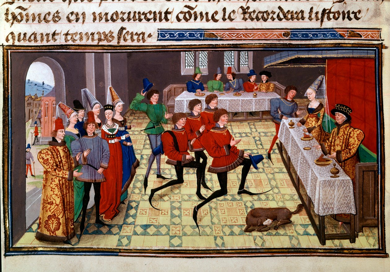 Az esküvői bankett Clarisse, Yvon Gascogne király lánya és Renaud Miniature, Loyset Liedet „Renaud de Montauban” vagy „Les quatre fils Aymon” kéziratából (aktív 1448 és 1478 között). Ms. 5073. 15. századi Bibliotheque alkotó: Unknown artist