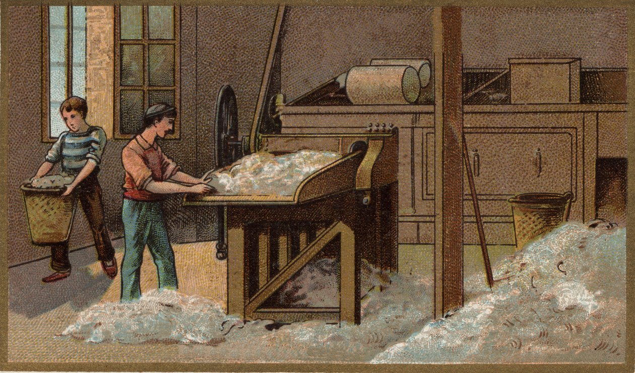 A gyapjúipar: cséplés. század végi kromolitográfiája alkotó: Unknown artist