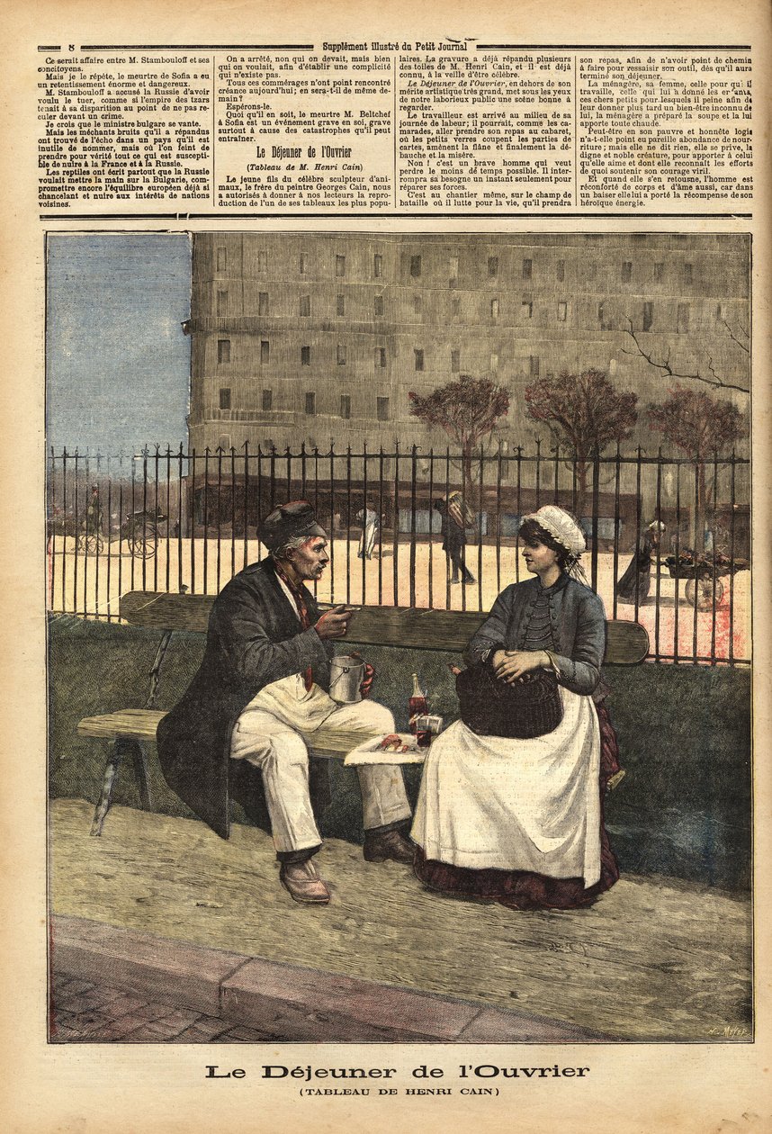 A munkás ebéd, Henri Cain (1859-1930) festő, drámaíró képének reprodukciója. Metszet a „” Le petit journal”-ban 1891.04.18. Selva gyűjteménye. alkotó: Unknown artist