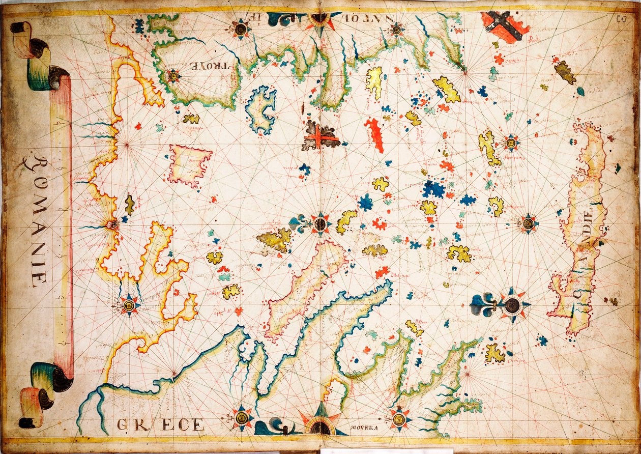Ez a fajta korai pergamen tengeri térkép a Földközi-tengeren keletkezett a 13. században. 1610 körül (kézirat). alkotó: Unknown artist