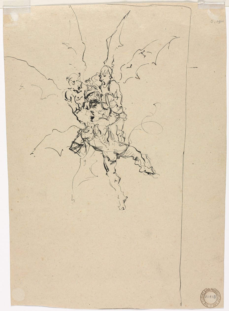 Három démon lovagot tartva (verso) alkotó: Unknown artist