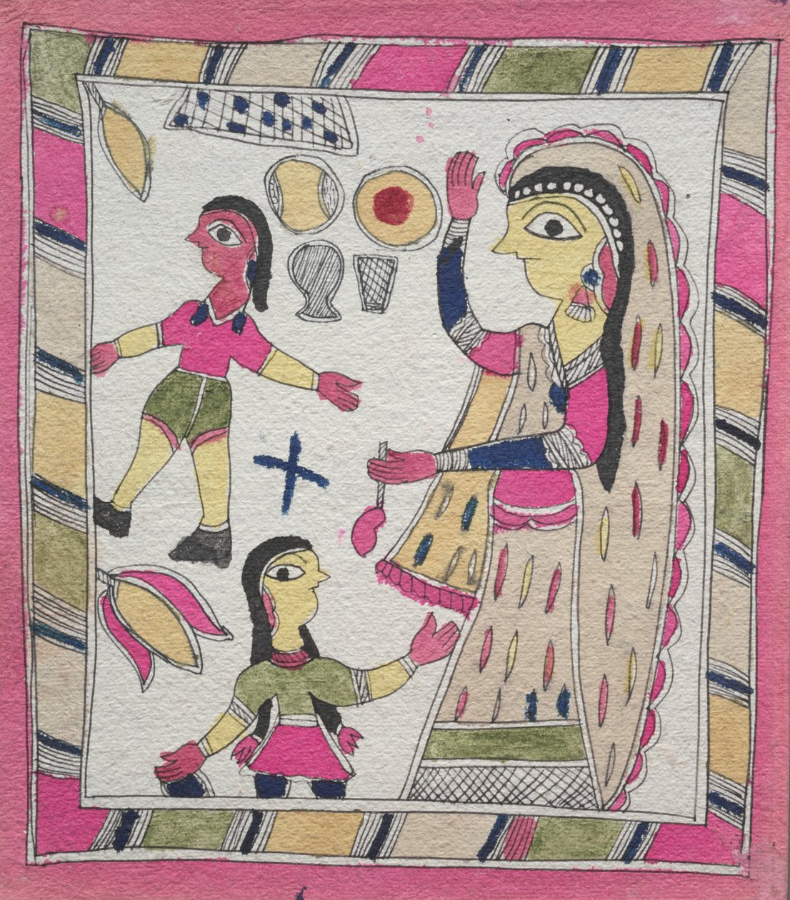 Három alak: nő két gyerekkel labdázik alkotó: Unknown artist