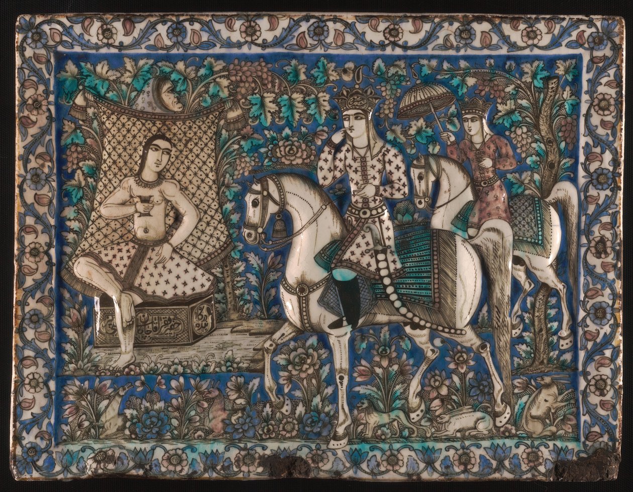 Khusrau Happening upon Shirin fürdését ábrázoló csempe alkotó: Unknown artist