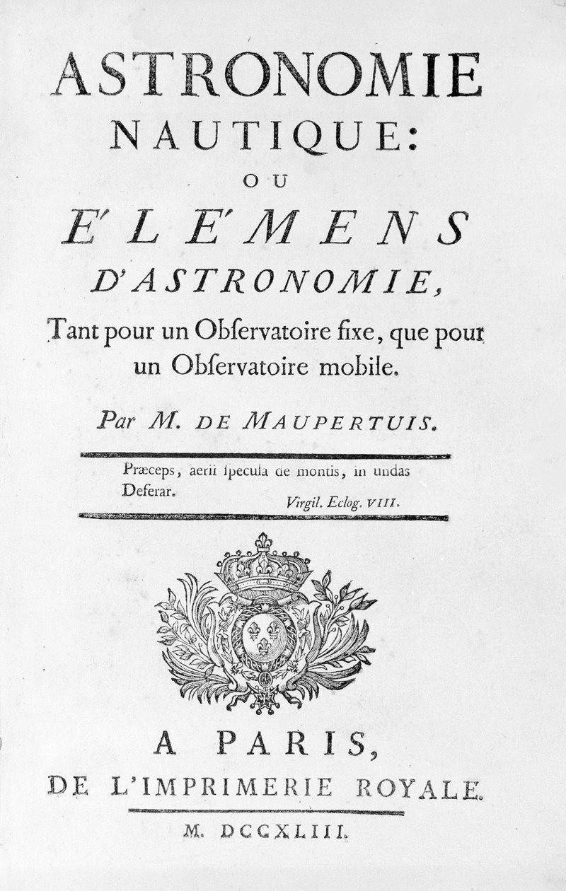 A Nautical Astronomy: or Elements (Elements) of Astronomy, M. de Maupertuis (Pierre-Louis Moreau de) címlapja (1698 - 1759). 1743. alkotó: Unknown artist