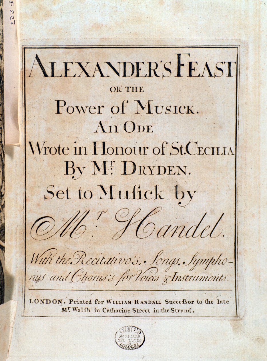 G. F. Händel Sándor lakomájának partitúrájának címlapja alkotó: Unknown artist