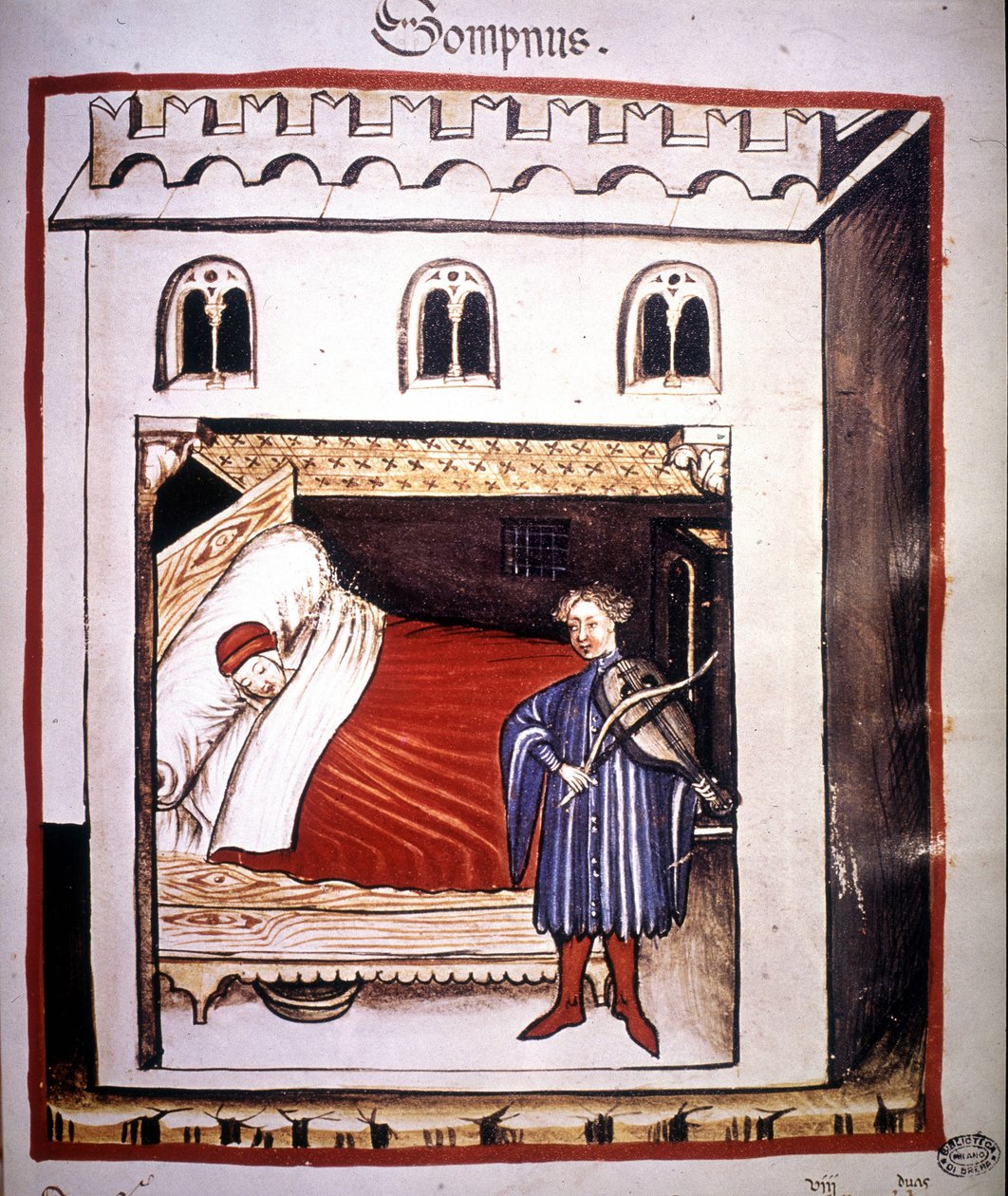 A 14. századi „Tacuinum sanitatis” orvostudományi traktátus: alvás. alkotó: Unknown artist