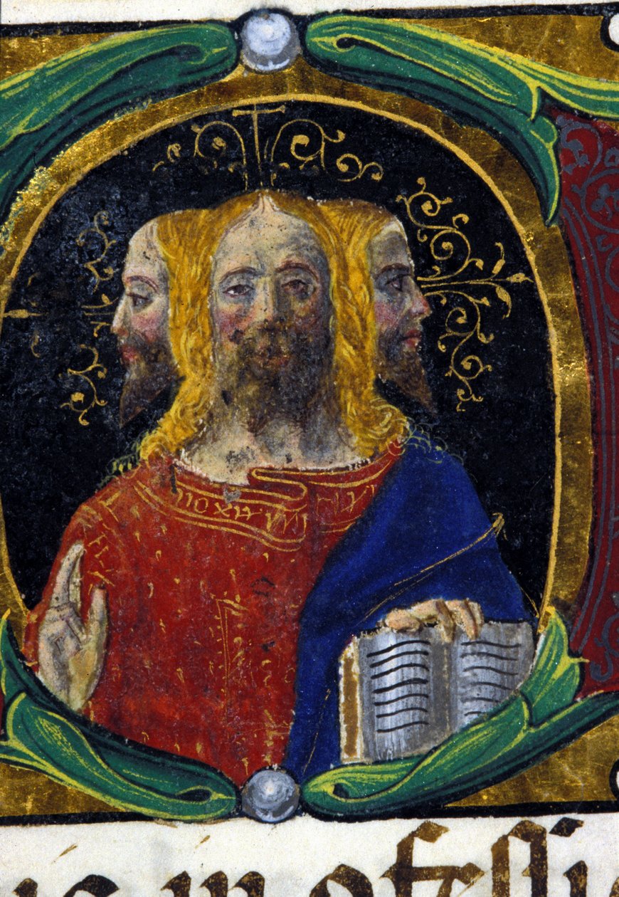 Háromság három arccal (3 fej). Carmosano kódex alkotó: Unknown artist