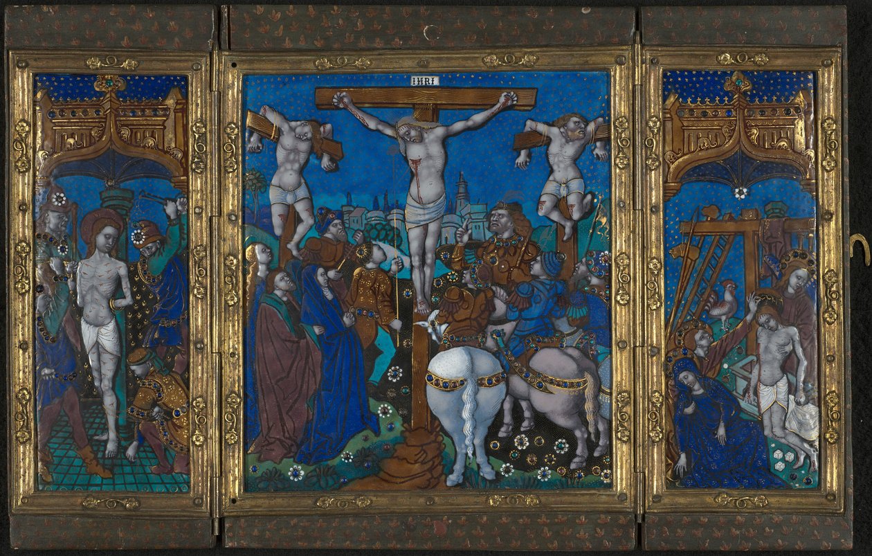 Triptichon a Keresztrefeszítéssel, a Megostorozással és a Sírba helyezéssel. alkotó: Unknown artist