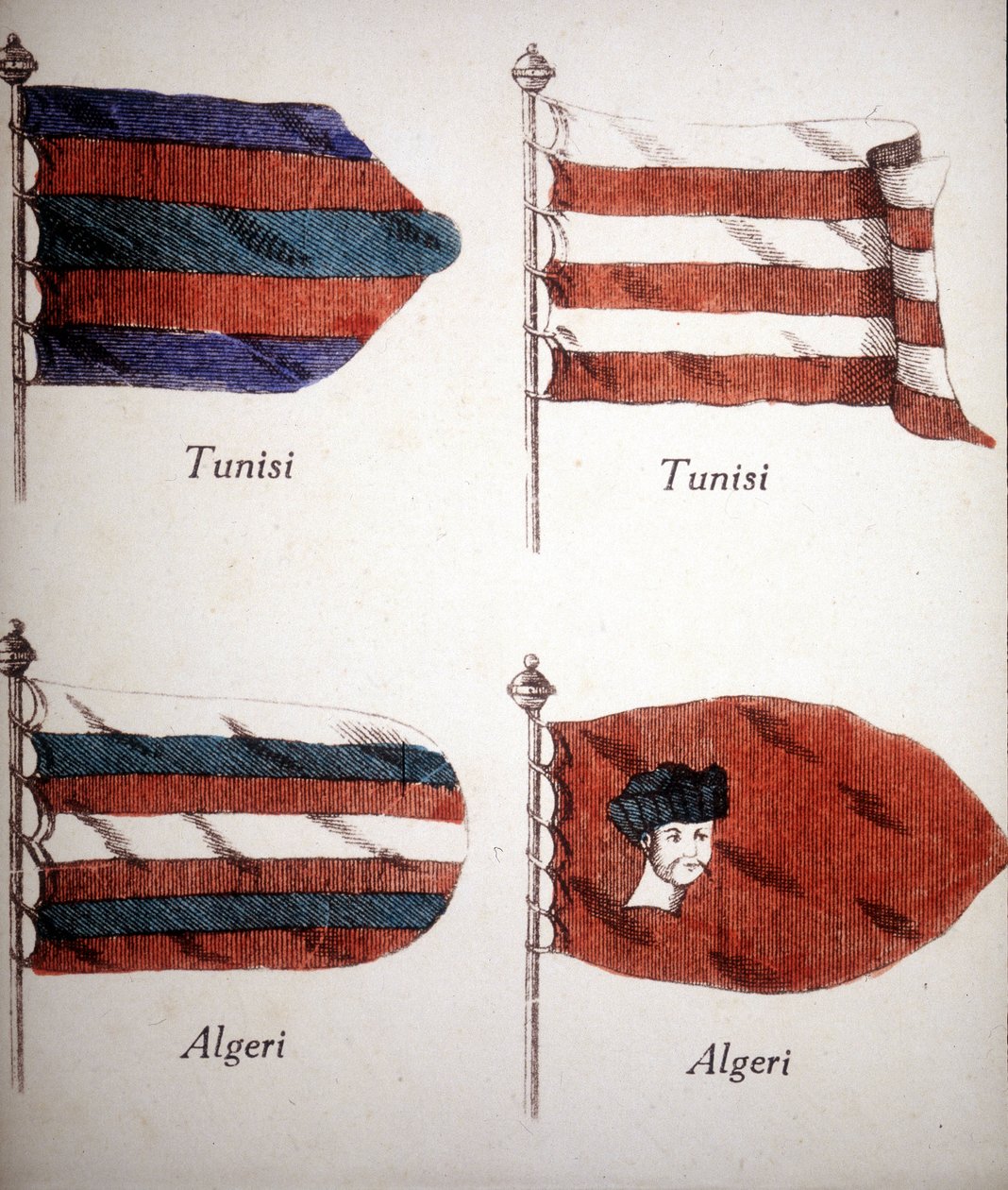 Tunéziai és algériai zászlók a 18. század végéről. alkotó: Unknown artist