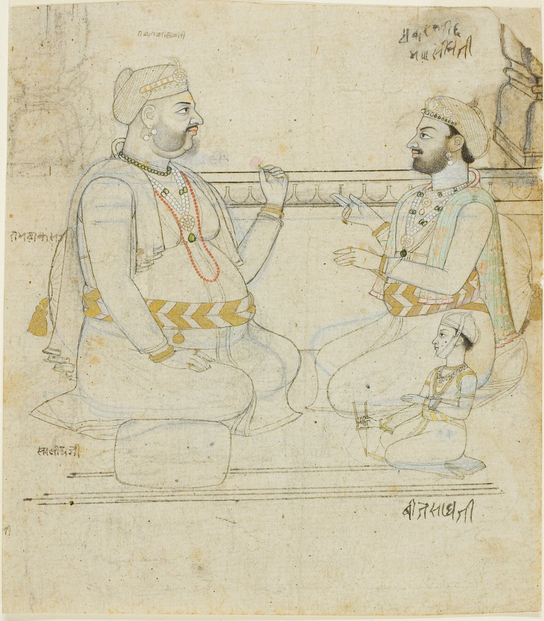 Két Rajput nemes egy gyermekkel alkotó: Unknown artist