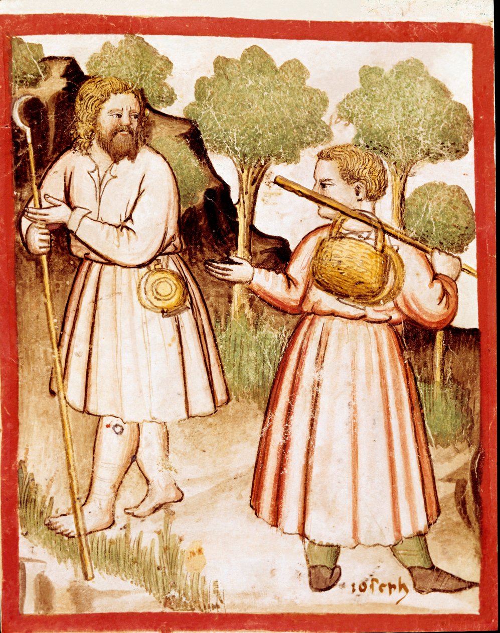 Két miniatűr pásztor a 212-es kódexből (vagy padovano-kódexből vagy Páduai Bibliából) 1390-1400 Rovigo, Accademia dei Concordi alkotó: Unknown artist