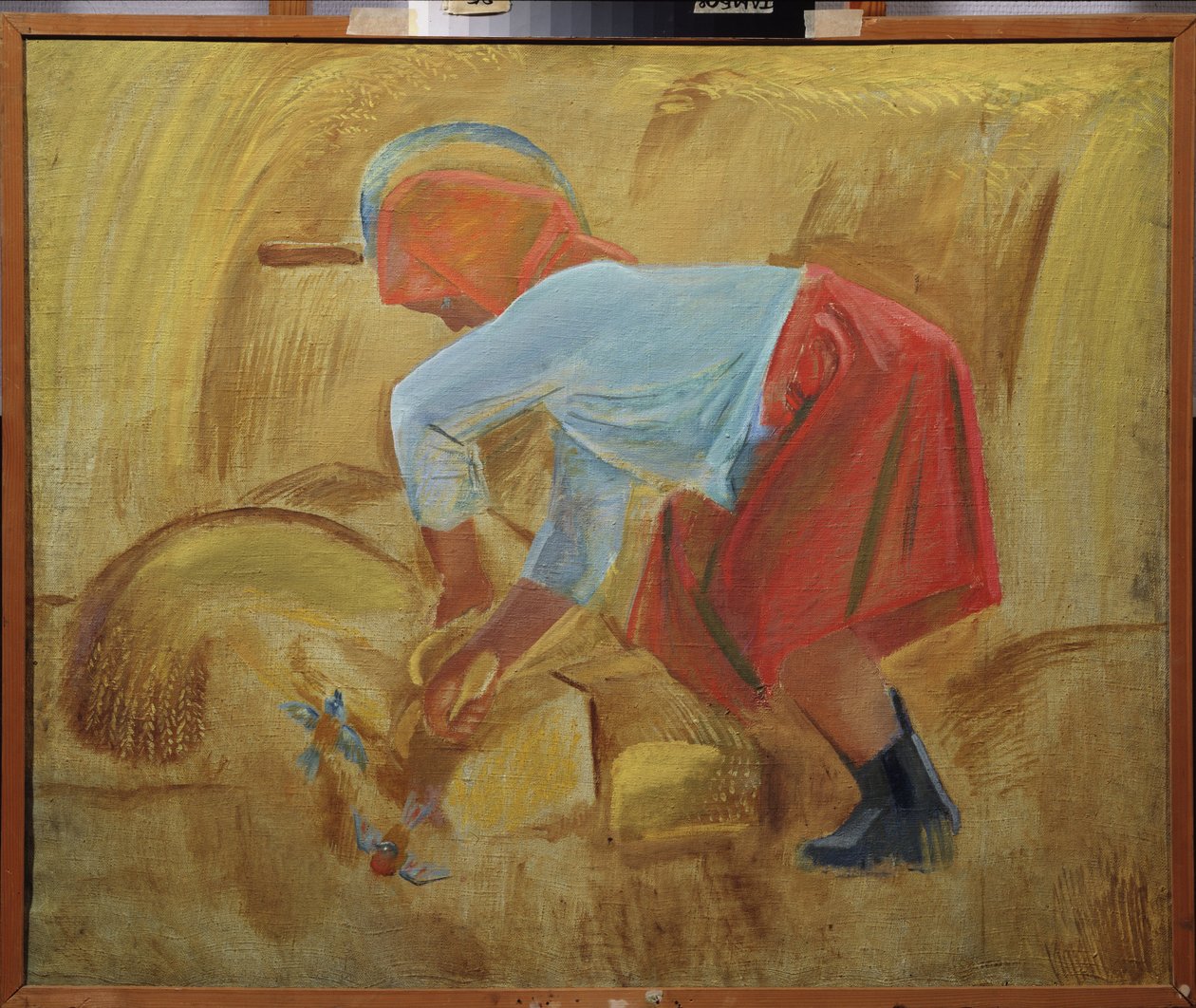 Aratógép sarlóval a fején. Alekszej Fjodorovics Pakhomov (1900-1973) festménye, olaj, vászon alkotó: Unknown artist