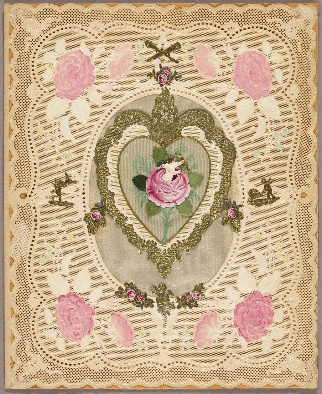 Cím nélkül Valentine (Rózsaszín virágok és Putti) alkotó: Unknown artist