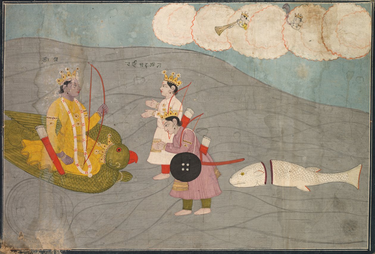 Vanasura fiai beküldik Krishnának: Jelenet Krishna Lila Aniruddha Usha szekciójából alkotó: Unknown artist