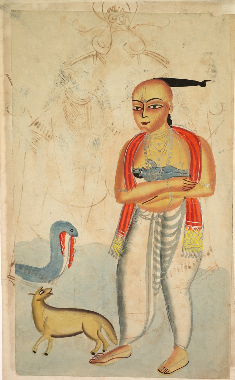 Vasudeva (Krishna apja) Krisnával menekülve találkozik egy kobrával és egy sakállal (verso) alkotó: Unknown artist