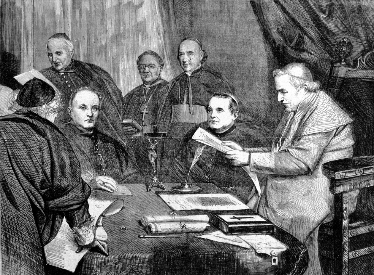 Vatikáni Zsinat I. IX. Pius pápa a zsinat igazgatótanácsának tagjaival körülvéve. 1869 alkotó: Unknown artist