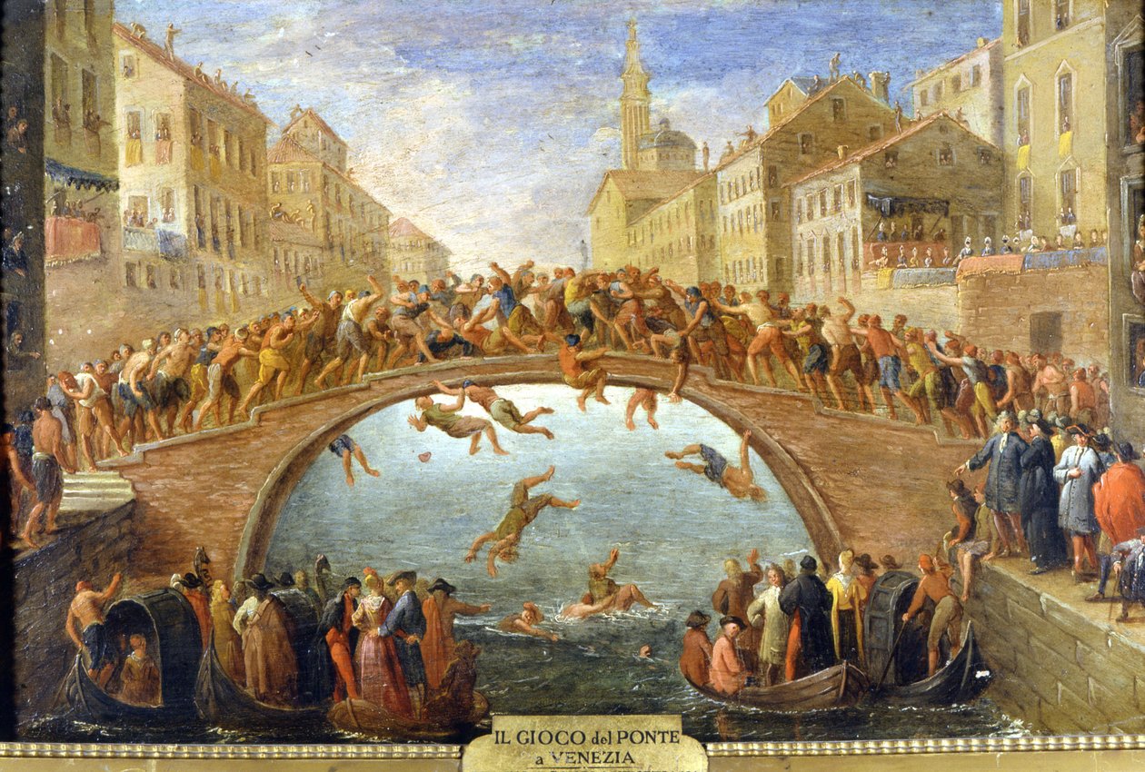 Velence, a híd játéka. Névtelen festmény. 18. század. Private Coll. alkotó: Unknown artist