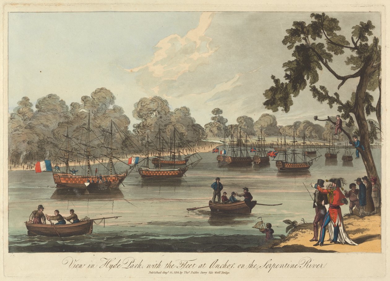Kilátás a Hyde Parkban, a flottával a Serpentine folyón horgonyzóban, 1814. augusztus 12. alkotó: Unknown artist